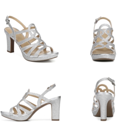 Silver Glam Strappy Cage Comfort High Heel Sandals - Picture 2 of 10